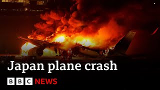 Japan Airlines jet in flames after crash with earthquake relief plane at Tokyo airport  BBC News [upl. by Neurath]