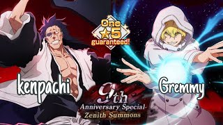 Bleach Braves Souls 9th Anniversary special Zenith Summons  Kenpachi amp Gremmy Unlucky Summons [upl. by Acissaj]