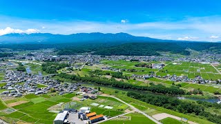 佐久盆地上空パノラマドローン映像 Panorama view of the Saku Basin in Nagano  the farthest town from the sea in Japan [upl. by Rebane]