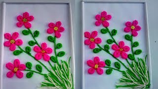 wall woolen flowers frame  how to make woolen flowers  handmade woolen flowers [upl. by Nraa]