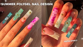 SUMMER POLYGEL NAILS TUTORIAL✨ WATER EFFECT NAIL ART  Live Stream [upl. by Vlad]