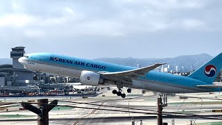 Korean Air Cargo Boeing 777FB5 Takeoff – LAX June 7 2024 [upl. by Noland]