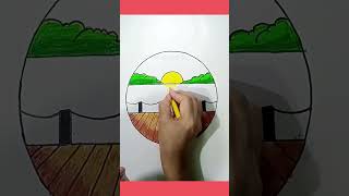 How To Draw Beautiful Sunset  Easy Sunset Scenery Drawing  Colorful Scenery Drawing [upl. by Saffian594]