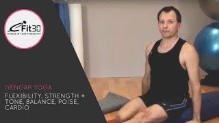 Iyengar Yoga Flexibility Strength  Tone Balance Poise Cardio 30 Mins [upl. by Olinad]