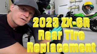 Every Step to Replace the Rear Tire on a 2023 Ninja ZX6R636 Including Balancing the Wheel [upl. by Sidonia]