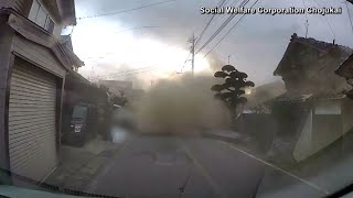 Dashcam video of strong Japan earthquake in January tsunami [upl. by Etteragram]