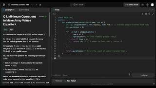 Leetcode Biweekly contest 145  Minimum Operations to Make Array Values Equal to K  Solution [upl. by Lacy490]