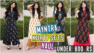 Myntra Kurti Sets Haul6 Sets Under ₹800  Casual amp Partywear Kurti Sets [upl. by Riehl242]