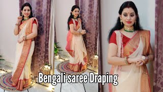 Traditional Bengali Saree Draping Tutorial for Durga Puja  Drape in 5 minutes [upl. by Odiug]