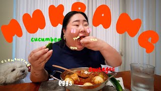 HUGE EGG SAUSAGE AND POTATO BOIL first time MUKBANG 먹방 EATING SHOW  MONDAY MUNCHIES [upl. by Rednasyl]