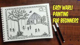 easy warli painting for beginner  warli art drawing for kids [upl. by Badr]