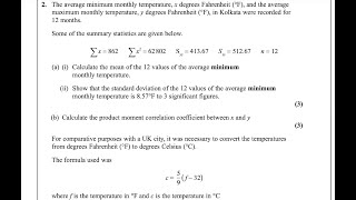 Statistics S1 Jan 2024 Q2 IAL WST 0101 Pearson Edexcel Topic mean SD amp product moment correlation [upl. by Lesli]