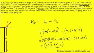 A 50 kg projectile is fired at an angle of 30 [upl. by Onnem]