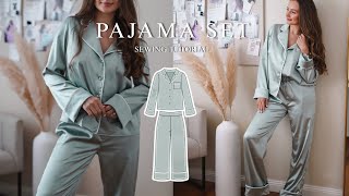 making a silky satin pajama set  “ZOYE” pajamas sewing tutorial [upl. by Romney826]