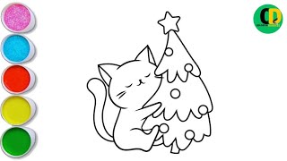 How to Draw Christmas Holiday Pusheen Cat step by step Easy and CuteMagicFingersArt [upl. by Llekcir]