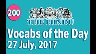 Daily The Hindu Vocabulary 27 July 2017  Learn 10 New Words with Tricks  Day200 [upl. by Aseeram]