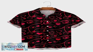 Mens Allover Heart Print Lapel Valentines Day Short Sleeve Shirts Black Review [upl. by Ainoet96]