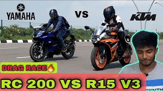 RC200 VS R15 V3🔥  DRAG RACE💕  REACTION VIDEO  HELLBOYZ TAMIL [upl. by Yenrab]