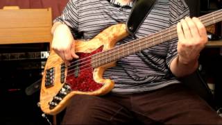 Bass mods k4VV 4 string bass Fretless Ebony  Spalted Top Swampash Body Bartolini Jazz Pickups [upl. by Yhtomot]