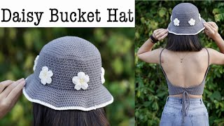 Easy Crochet Daisy Summer Bucket Hat Tutorial 🌸 Daisy Summer Hat DIY [upl. by Louella]