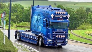 Truckshow Ciney 2024 Part 2 with Van Herk Scania V8 open pipes sound and  custom semi Trucks [upl. by Miculek851]