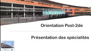 Présentation Orientation post2nde et spécialités 2020 [upl. by Franklyn891]