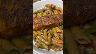 Air Fried Jerk Salmon Rasta Pasta 😮‍💨 highprotein glutenfree [upl. by Llewej429]