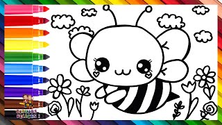 Cómo Dibujar Una Abeja 🐝 Dibuja y Colorea Una Linda Abeja 🍯🌼🌹🌷🪻🌈 Dibujos Para Niños [upl. by Annohsak]