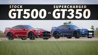 GT500 Mustang vs Supercharged GT350 Mustang  Roll Race Comparison [upl. by Anahsahs406]