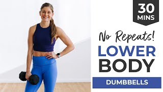 30Minute Lower Body Workout with Dumbbells No Repeats  No Jumping [upl. by Steffy]