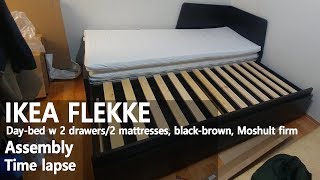 How to Assemble  IKEA 이케아 FLEKKE 플레케 데이베드서랍2매트리스2 블랙브라운 모스훌트 하드 조립 [upl. by Kwabena496]