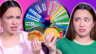 Mystery Wheel Taco Challenge  Merrell Twins [upl. by Ahsed]