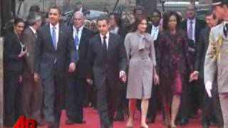 Raw Video Obamas Greeted by President Sarkozy [upl. by Waldner]