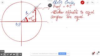 Unit Circle Proof 45 Degrees [upl. by Toney665]