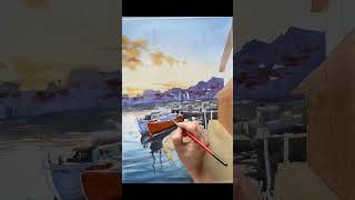 Watercolour Demo  Painting a Stunning Sunset Harbour with Reflections and Shadows artistic [upl. by Gnourt75]