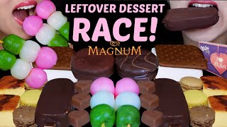 ASMR LEFTOVER DESSERT RACE MILKA CHOCOLATE HEARTS DANGO MOCHI BALLS DARK MAGNUM ICE CREAM BAR 먹방 [upl. by Vladamir]