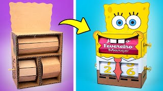 💛Calendário de Mesa com Papelão🧽Bob Esponja🧽 Decoração fácil para Escritório  Como fazer [upl. by Ahsieker]