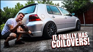 INSTALLING COILOVERS ON THE MK4 GOLF [upl. by Enetsirhc]