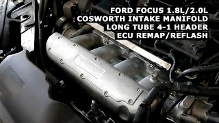 Ford Focus Cosworth Intake Manifold 41 Long Tube Headers ECU Remap [upl. by Nehttam]