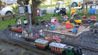 Twin LGB trains in garden railway [upl. by Hillard950]