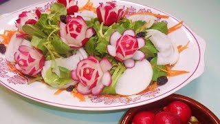 FLORES DE RABANITO DECORACIÓN ENSALADAS FACIL  Radish FLOWERS DECORATION SALADS [upl. by Michaella704]