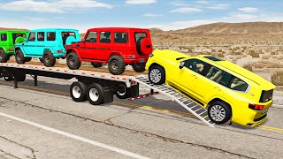 Flatbed Truck Mcqueen  Transportation with Truck  Pothole vs Car 190  BeamNGDrive [upl. by Asseral]