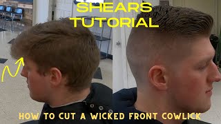 Barber Tutorial How to turn a cowlick into a combover hairstyle How to cut a front cowlick [upl. by Suk]