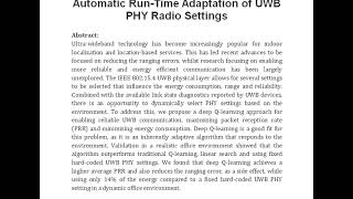 Deep Reinforcement Learning for Automatic Run Time Adaptation of UWB PHY Radio Settings [upl. by Adnoluy]