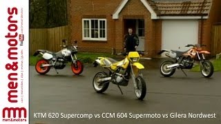 KTM 620 Supercomp vs CCM 604 Supermoto vs Gilera Nordwest [upl. by Kahl]