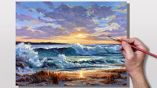 Acrylic Painting Seashore Sunset [upl. by Uni]