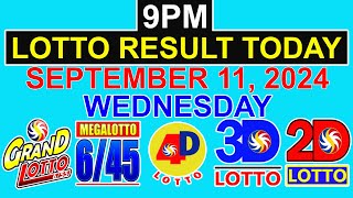 Lotto Result Today 9pm September 11 2024 PCSO [upl. by Sewoll]