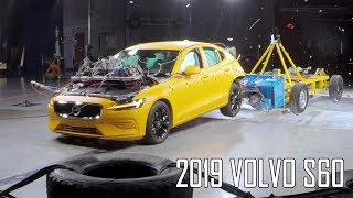 2019 Volvo S60 crash test  rear offset deformable barrier 70 55 mph88 kph [upl. by Easlehc452]