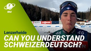 World Cup 2324 Lenzerheide Can Biathlete Guess these Schweizerdeutsch words [upl. by Maroney4]