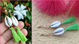 Cowrie Shell Tassel Earrings making Sea shell earring [upl. by Elleinad]